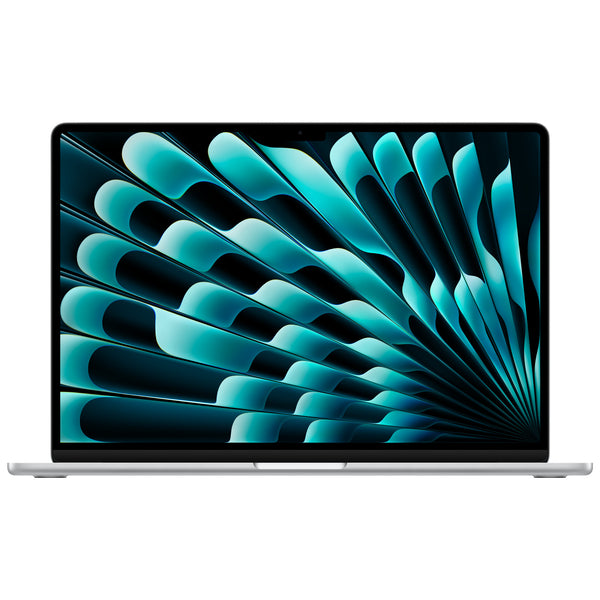 Laptop with a futuristic design on the screen against a white background